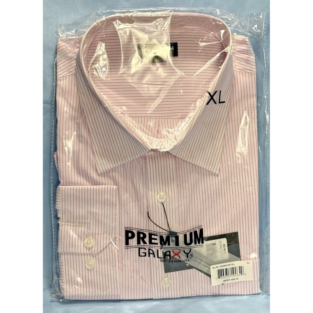 Galaxy by Harvic Premium Shirt Men's XL Button Up Long Sleeve White & Pink